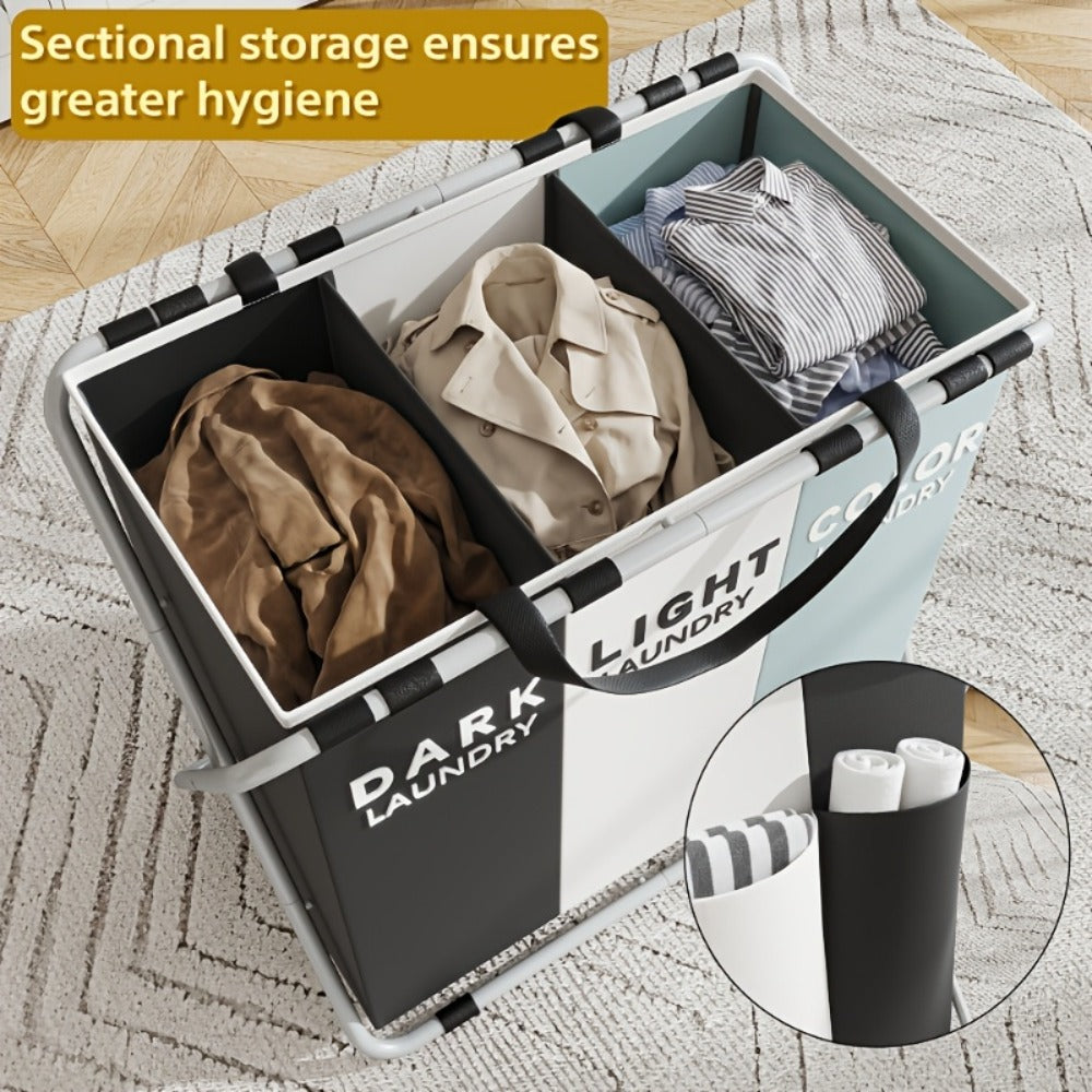 Fabric Laundry Sorter Hamper with Carry Handles in Two- or Three-Section Designs and 57 or 70cm Height Options