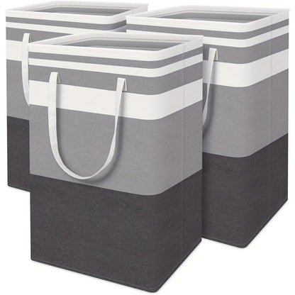Three-Pack 75 L Gray Collapsible Laundry Basket Set with Carry Handles for Bedrooms and Dorms