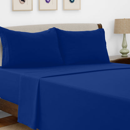 Bed Sheet Set Microfiber with Size-Dependent 3- or 4-Piece Contents and Six Documented Bed Dimensions
