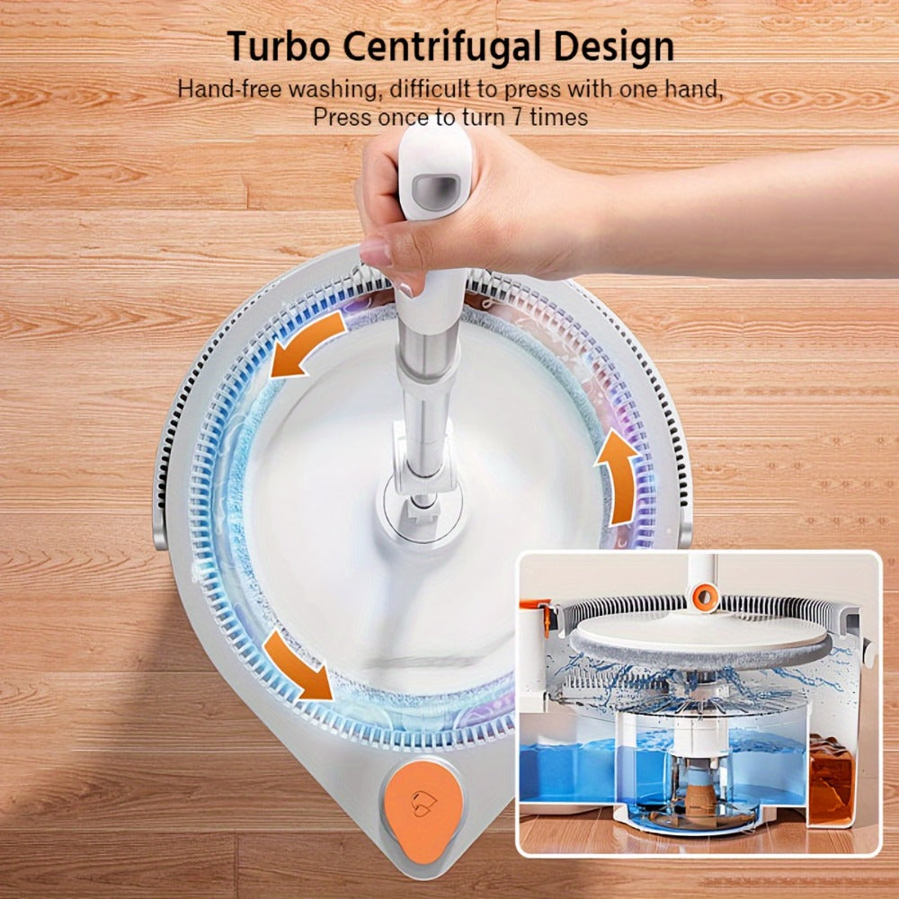Spin Mop and Bucket Set with Separate Water Chambers, Telescoping Handle and Two Exact Mop Head Configurations