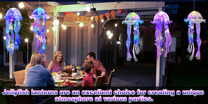 Five-Piece Illuminated Jellyfish Hanging Decoration Set with Translucent Crystal-Style Ribbons