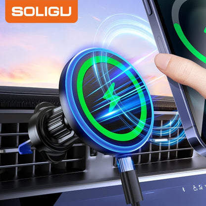 Magnetic Wireless Car Charger Phone Mount 15W Fast Charging – 360° Rotation Air Vent Car Phone Holder Compatible with iPhone 16 / 15 / 14 / 13 / 12 Series | MagSafe-Style Magnetic Car Charger