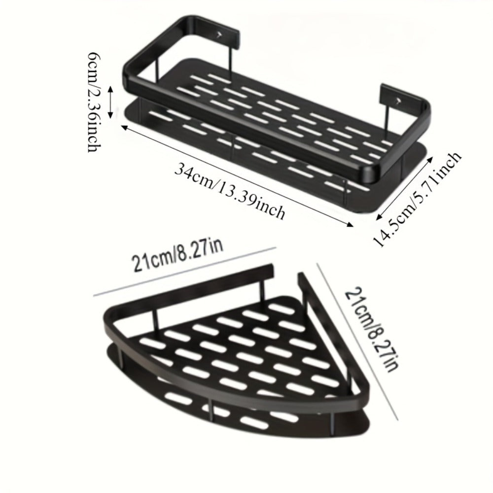 Two-Pack Wall-Mounted Stainless Steel Shower Caddy Set in Black or Silver Checkout Colors for Baths