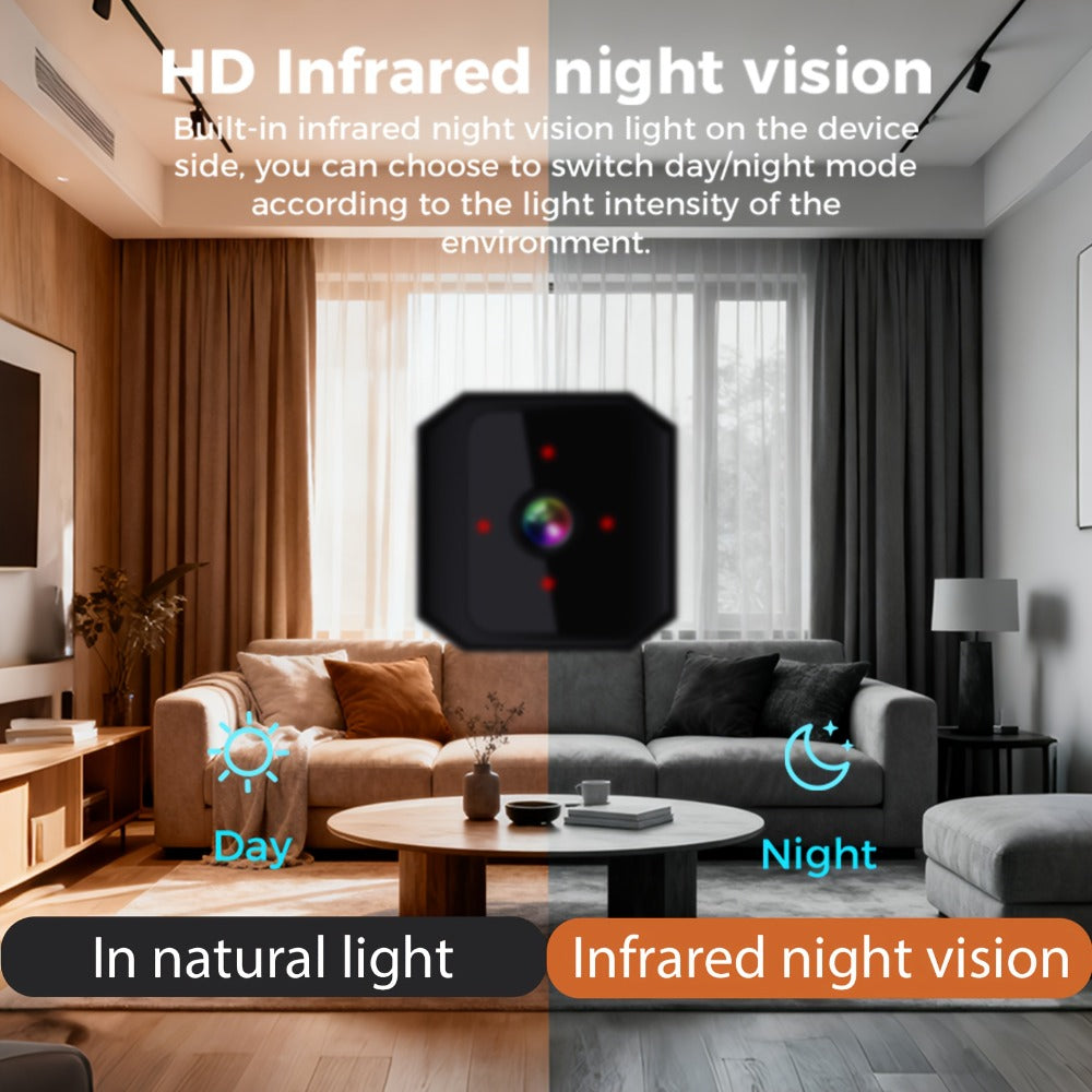 Security Camera Mini Plug-In Black Model with Night Vision, Motion Alerts, Flexible Stem and Local TF Storage