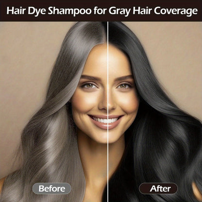 Grey Hair Dye Shampoo 3-in-1 Natural Plant-Based Herbal Formula — Non-Stick Scalp, Covers White Hair in Minutes, 500ml — Black, Dark Brown, Chestnut Brown for Men & Women
