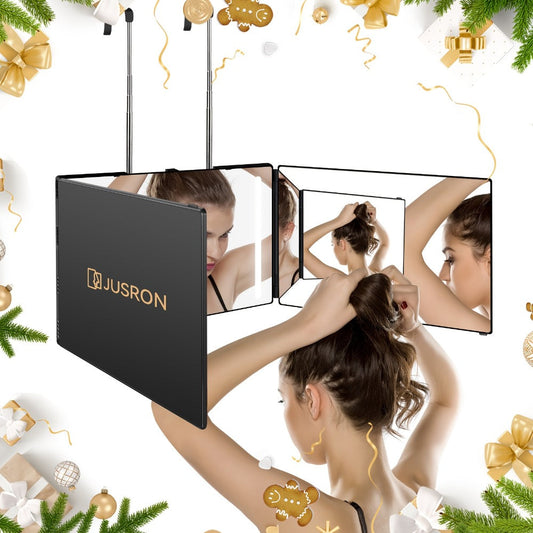 3 Way Mirror for Self Hair Cutting 360° Trifold Barber Mirror Set - Anti-Fog HD Glass, Oil-Rubbed Finish, Hands-Free Home Salon Hair Cutting Mirror for Men & Women DIY Haircut Grooming Gift