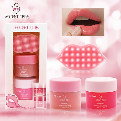 Three-Piece Lip Care Set with Lip Mask, Balm, Scrub and Brush in Strawberry and Peach-Labeled Format