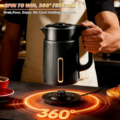 Electric Kettle 1.7L 1000W Double-Wall Stainless Steel with LED Indicator and 360-Degree Base