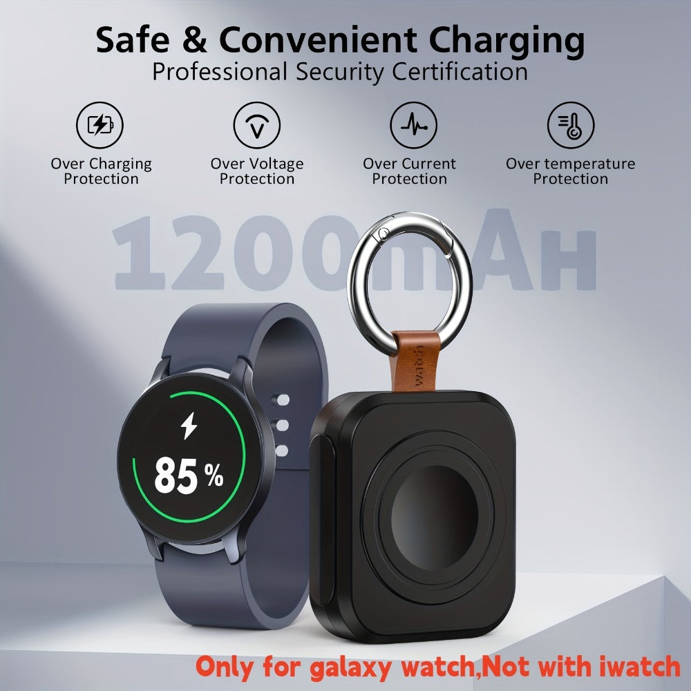 Samsung Galaxy Watch Charger Portable 1200mAh Wireless Fast Charging Power Bank Keychain Compatible Galaxy Watch 8 Ultra 7 6 Classic 5 Pro 4 3 Active 2 – Compact Travel Charger Black White
