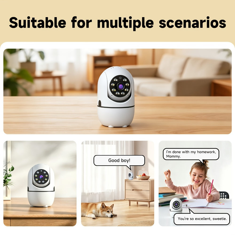 Indoor Security Camera with 355° Pan-Tilt, Color Night Vision, Two-Way Audio and Pack Options