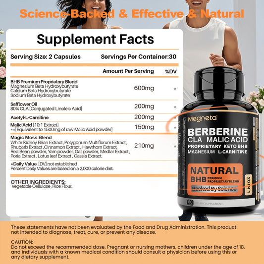 Keto BHB Weight Loss Capsules 20-in-1 with L-Carnitine CLA Berberine Malic Acid — Fat Burn Insulin & Liver Health Support | 60 Capsules 30-Day Supply | Advanced Metabolic Formula