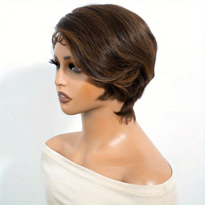 Lace Front Wig Human Hair Body Wave Bob with 4x1 Lace, 6in Length and Three Brown Highlight Colors