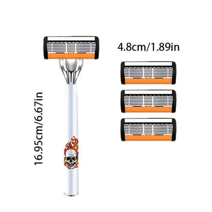 Beard Razor for Men 6-Layer Stainless Steel Blades Premium Metal Handle 36 Replaceable Blades – Mustache Grooming Shaver Ultra-Close Traditional Shaving Kit for Daily Use Gift for Him