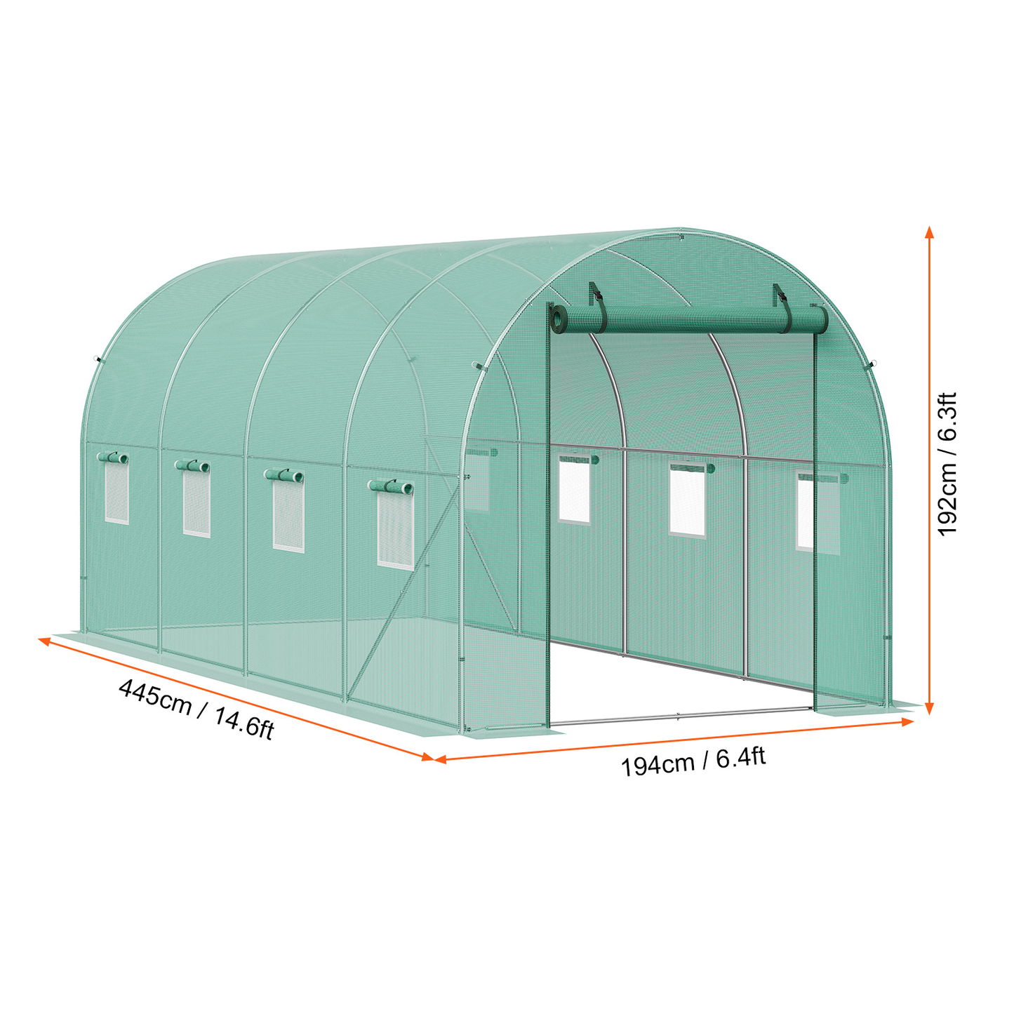 10- to 20-Foot Tunnel Greenhouse with Green Cover, Roll-Up Door and Size-Specific Vent Windows