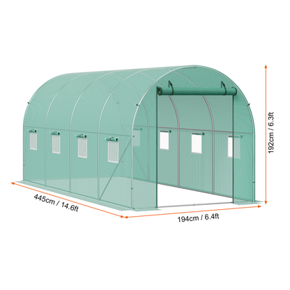 10- to 20-Foot Tunnel Greenhouse with Green Cover, Roll-Up Door and Size-Specific Vent Windows