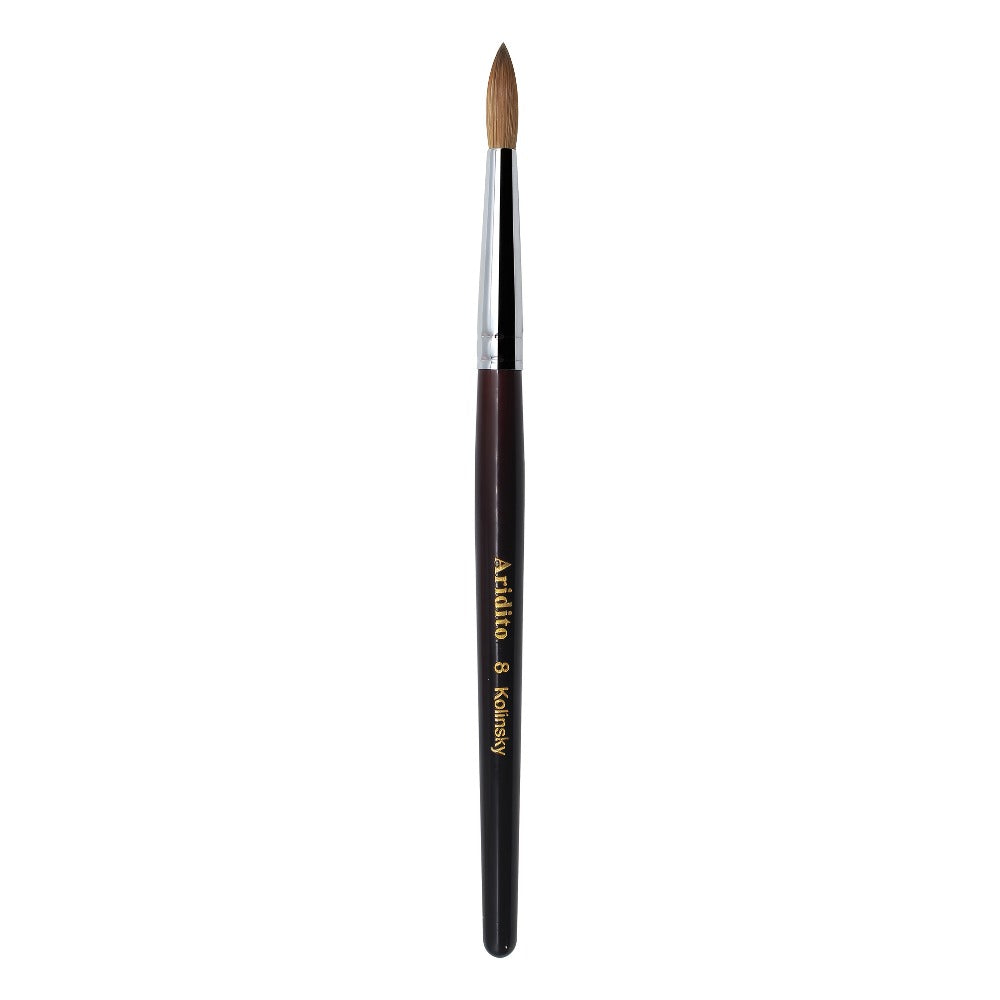Red-Wine Handle Acrylic Nail Brush in Exact Checkout Sizes #8, #10, #12, #14, #16 or #18 with Pictured Round Tip