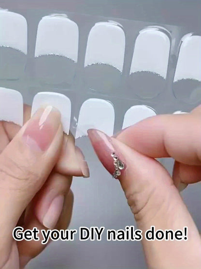 Semi-Cured Nail Sticker Kit with 20 Designs, Portable UV Lamp and Full-Coverage Nail Patches