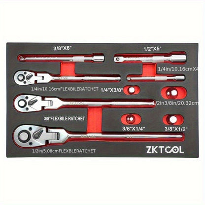 Swivel Head Ratchet Wrench Set – Spring-Loaded Flex Head 1/4" 3/8" 1/2" Drive with Extension Bar, Single or Multi-Pack for Auto & Mechanical Repair