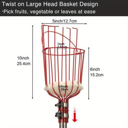 8FT Fruit Picking Pole with Basket, Height-Adjustable Tree Picker for Apples, Mangoes, Lemons, Oranges and Orchard Harvesting