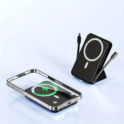 Power Bank 10000mAh Magnetic 15W Wireless and 22.5W Wired with Built-In Cables, Stand and Display