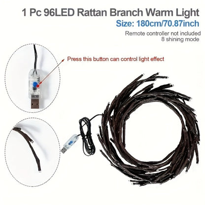 LED Vine Fairy Lights for Wall Decor – 96 LEDs Enchanted Willow Branch Lights, 5.9Ft Warm White Artificial Plant String Lights for Bedroom, Living Room, Party & Christmas Decorations
