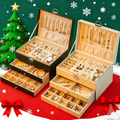 Jewelry Box Large Capacity Vintage Gold Organizer for Necklaces Earrings Bracelets Rings Studs Gift for Women Mom Christmas Holiday