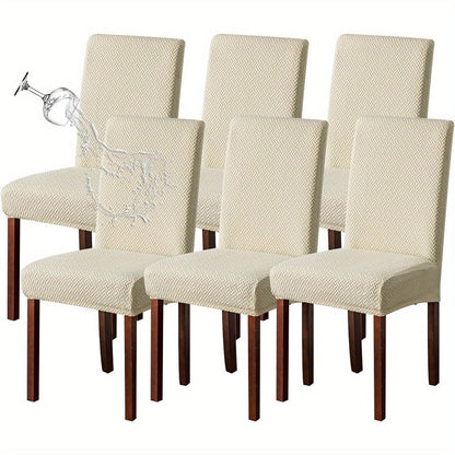 Textured Stretch Dining Chair Covers in Beige, Gray, Chocolate, Black, Khaki or Burgundy, Four- or Six-Piece Sets