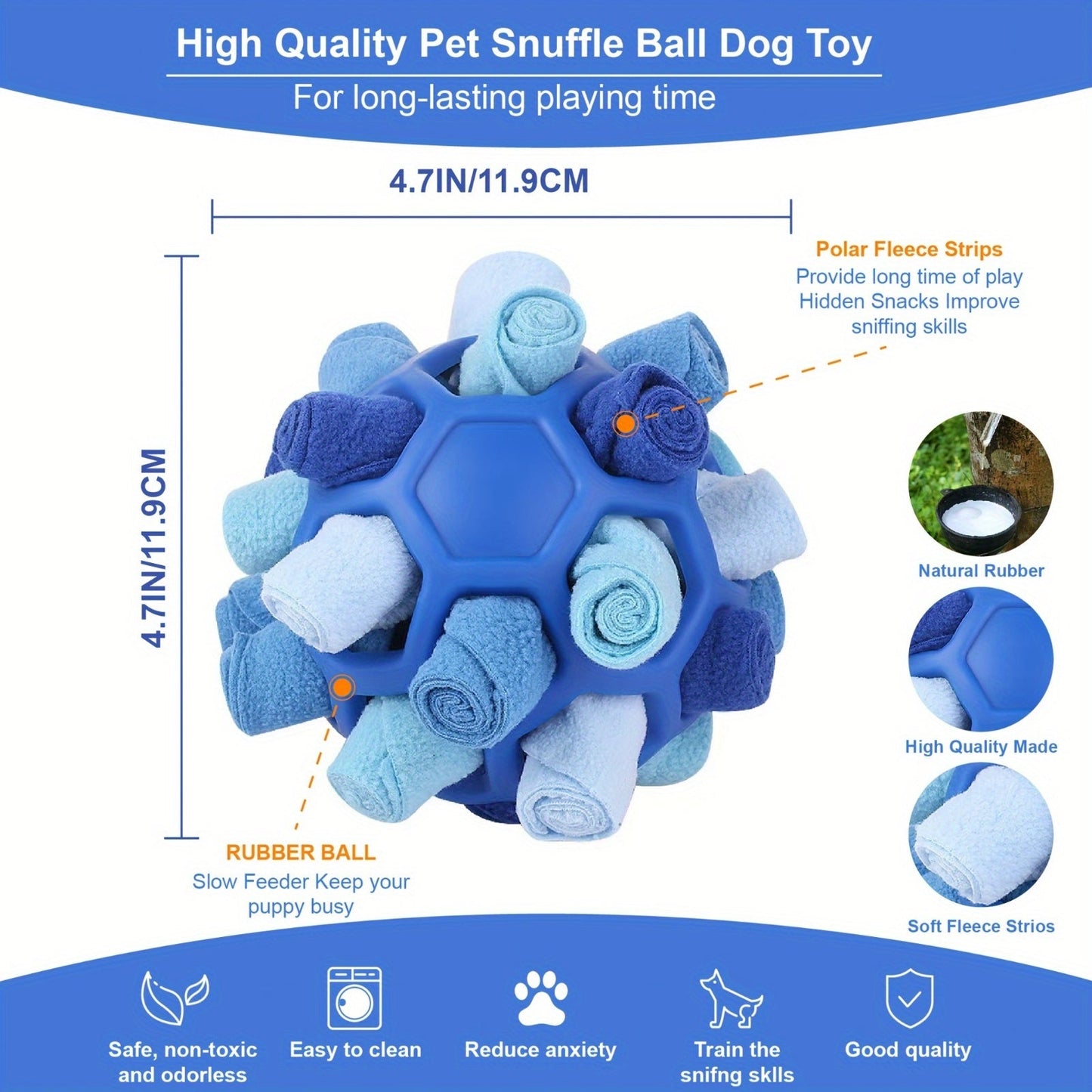 Dog Toy Fabric Snuffle Ball Treat Dispenser and Slow Feeder in Five Colors for Dogs and Puppies