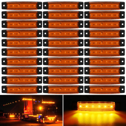 LED Side Marker Lights 30-Pack – 3.8" 6-LED Indicator Lamps for Car, Truck, Trailer & Bus, 12V Multi-Color
