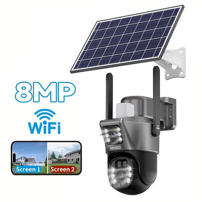 Solar Security Camera Outdoor Wireless 8MP with 8X Digital Zoom, Spotlight Siren, Color Night Vision, PIR Motion Detection & 2-Way Audio – Battery Powered 2.4GHz WiFi CCTV Surveillance Camera