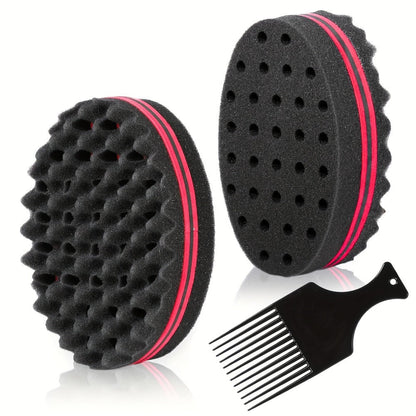 Twist Sponge Brush & Styling Comb Set for Curly Natural Black Hair — Afro Coil Definer with Metal Pick, Loc & Short Hair Grooming Tools for Men & Women
