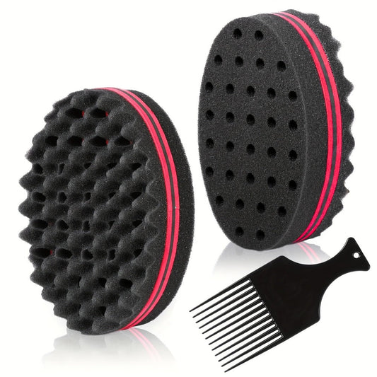 Twist Sponge and Pick Manual Hair Styling Tool Set with Double-Sided Brush and Two Comb Options