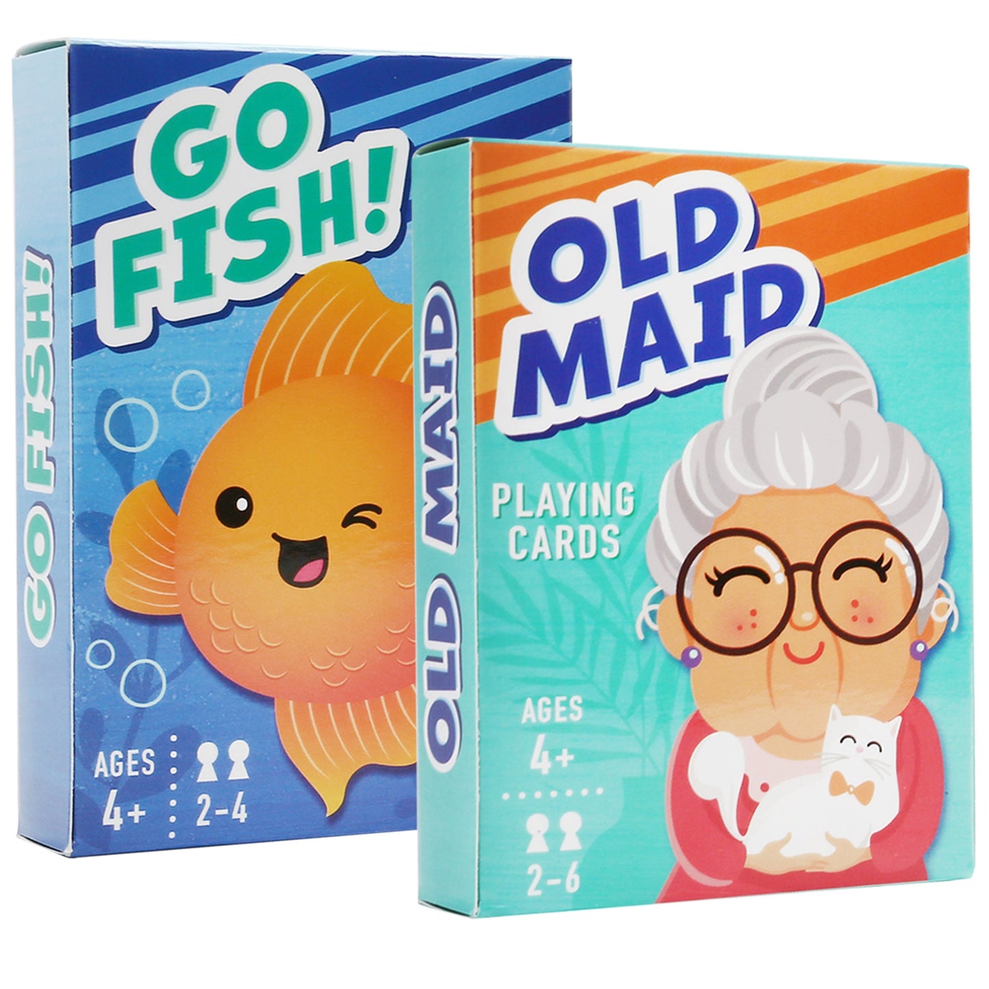 Kids Card Game Bundle with Go Fish and Old Maid Decks, Optional Memory Match Third Deck, Ages 4 Plus in English