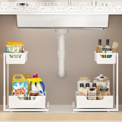 Two-Tier Sliding Under-Sink Organizer in Black, White or Gray with One- or Two-Pack Options