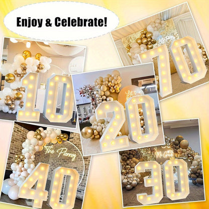 Party Decorations Three-Foot Freestanding Number Sign with Warm White LED Lights and Digits 0–9