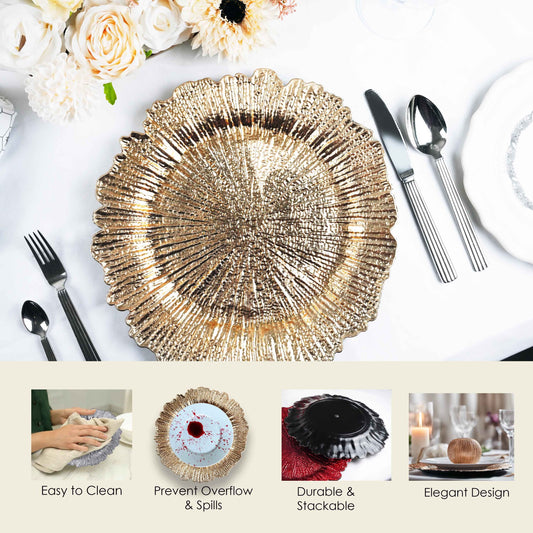 Charger Plates 13 Inch Set of 24 – Floral Reef Design Decorative Dinner Plate Chargers for Wedding Table Setting Party Banquet Reception Decor Silver Rose Gold Red
