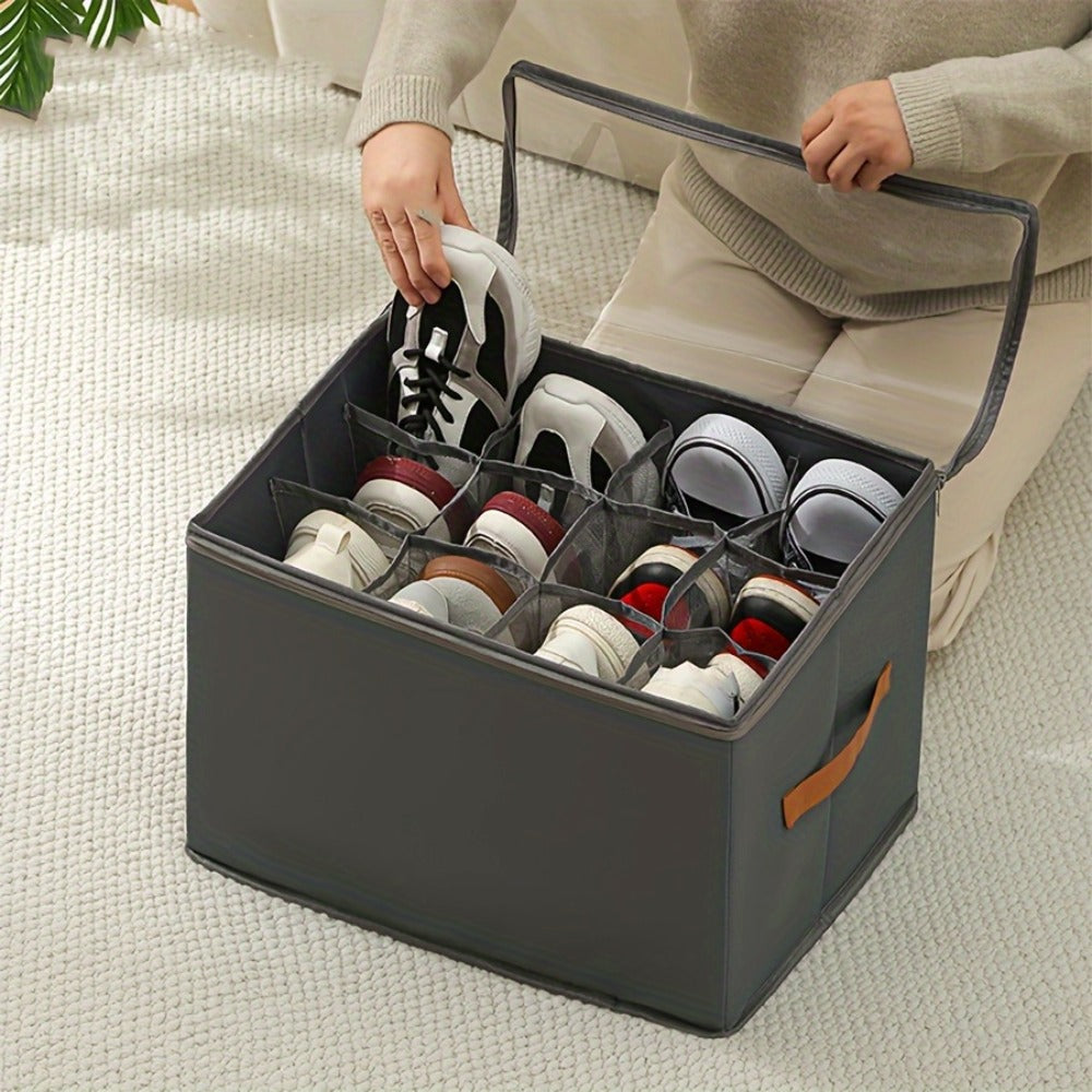 Oxford Fabric Shoe Storage Organizers with Adjustable Dividers and Clear Lids in Two- or Four-Piece Packs