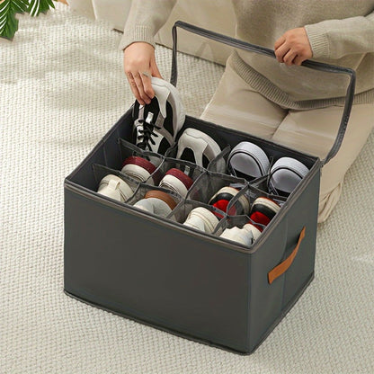 Oxford Fabric Shoe Storage Organizers with Adjustable Dividers and Clear Lids in Two- or Four-Piece Packs