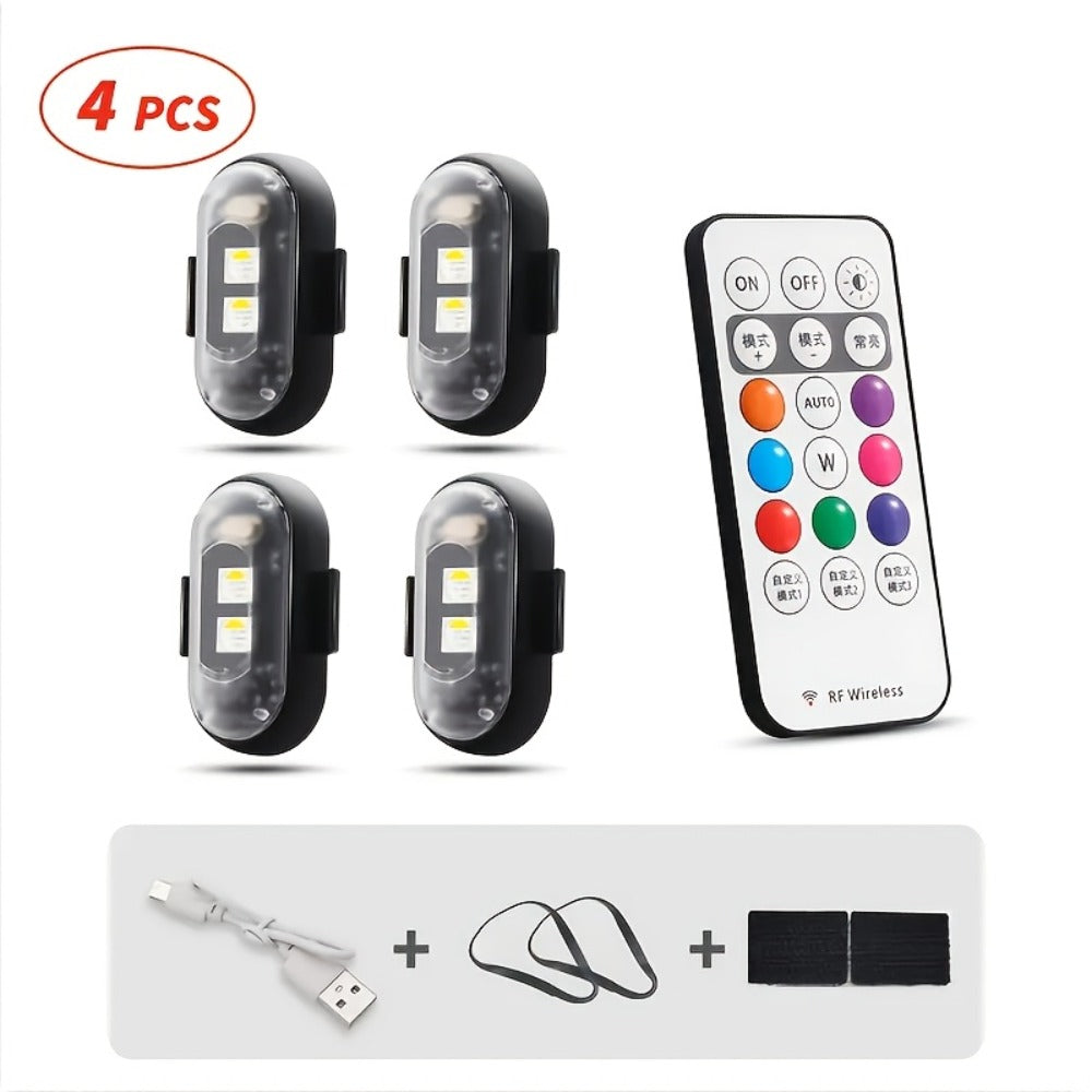 Wireless LED Strip Lights for Car – Magnetic Vibration Sensor, 8 Colors, Remote Control, USB Rechargeable, IP65 Waterproof Warning Light for Car Interior, Truck, Motorcycle & Bicycle