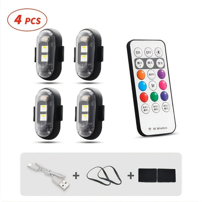Wireless LED Strip Lights for Car – Magnetic Vibration Sensor, 8 Colors, Remote Control, USB Rechargeable, IP65 Waterproof Warning Light for Car Interior, Truck, Motorcycle & Bicycle