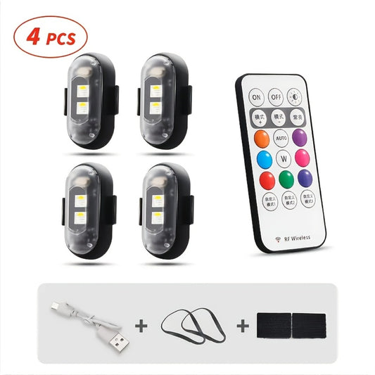 Wireless LED Strip Lights for Car – Magnetic Vibration Sensor, 8 Colors, Remote Control, USB Rechargeable, IP65 Waterproof Warning Light for Car Interior, Truck, Motorcycle & Bicycle
