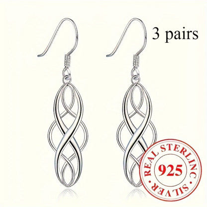 Dangle Earrings for Women - 925 Silver Twisted Drop Set, 3 Pairs - 925 silver detail