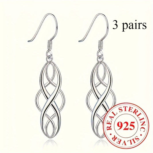 Dangle Earrings for Women - 925 Silver Twisted Drop Set, 3 Pairs - 925 silver detail