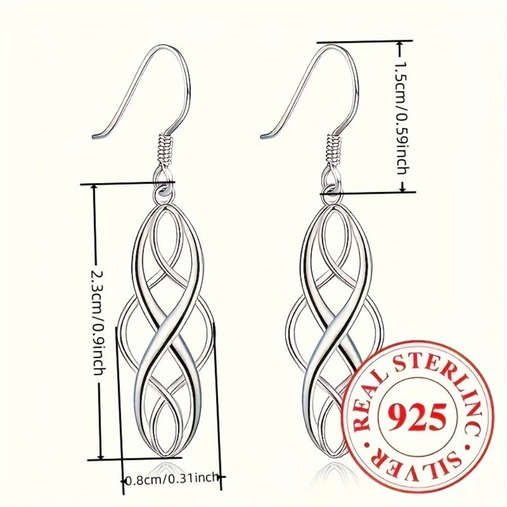 Dangle Earrings for Women - 925 Silver Twisted Drop Set, 3 Pairs - size chart 1.5cm/0.59inch → 2.3cm/0.9inch