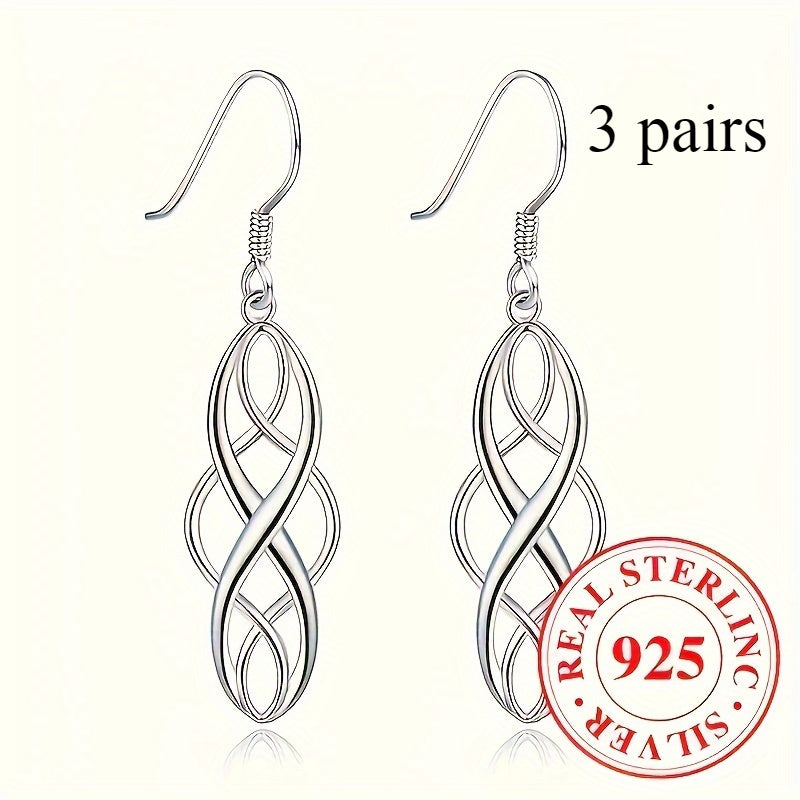 Dangle Earrings for Women - 925 Silver Twisted Drop Set, 3 Pairs - 925 silver detail