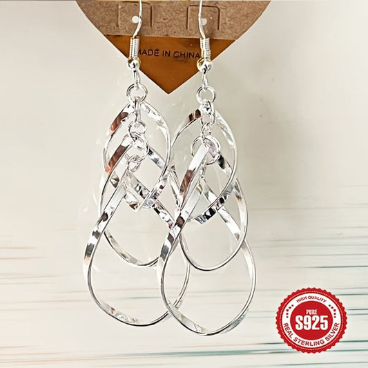 Dangle Earrings for Women - 925 Sterling Silver Teardrop Boho Twisted Wave Double Layer Drop Silver - main product view