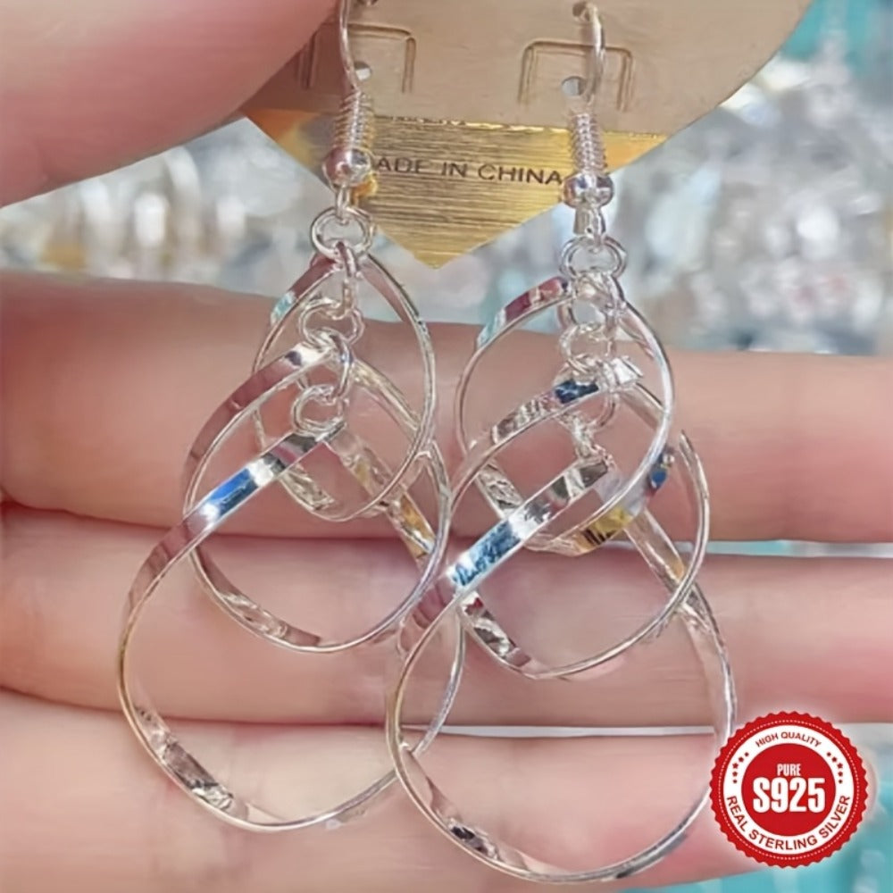 Dangle Earrings for Women - 925 Sterling Silver Teardrop Boho Twisted Wave Double Layer Drop Silver - product detail view 3