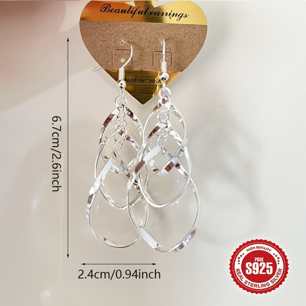 Dangle Earrings for Women - 925 Sterling Silver Teardrop Boho Twisted Wave Double Layer Drop Silver - product detail view 4