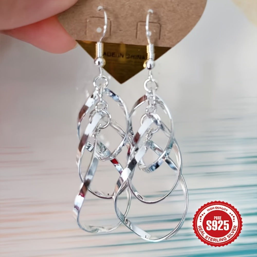 Dangle Earrings for Women - 925 Sterling Silver Teardrop Boho Twisted Wave Double Layer Drop Silver - product detail view 5