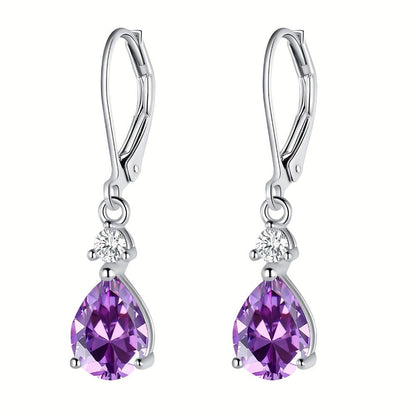 Dangle Earrings for Women - Amethyst 925 Sterling Silver Teardrop Leverback Drop Genuine Gemstone - main product view